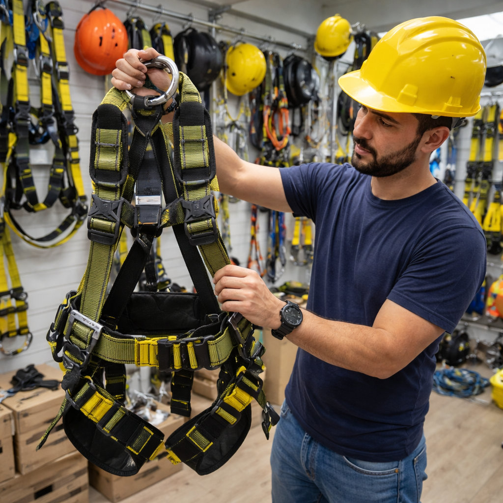 Trabajador sosteniendo arnes